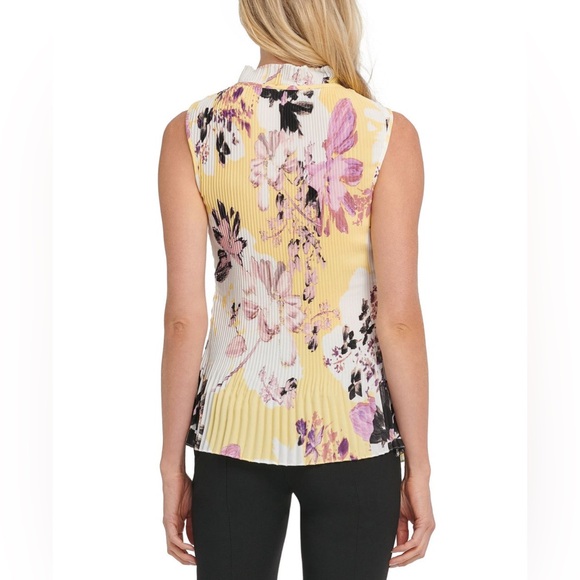 DKNY Floral-Print Pleated Tie-Neck Blouse in White and Pink, Small, Brand new - Picture 4 of 17